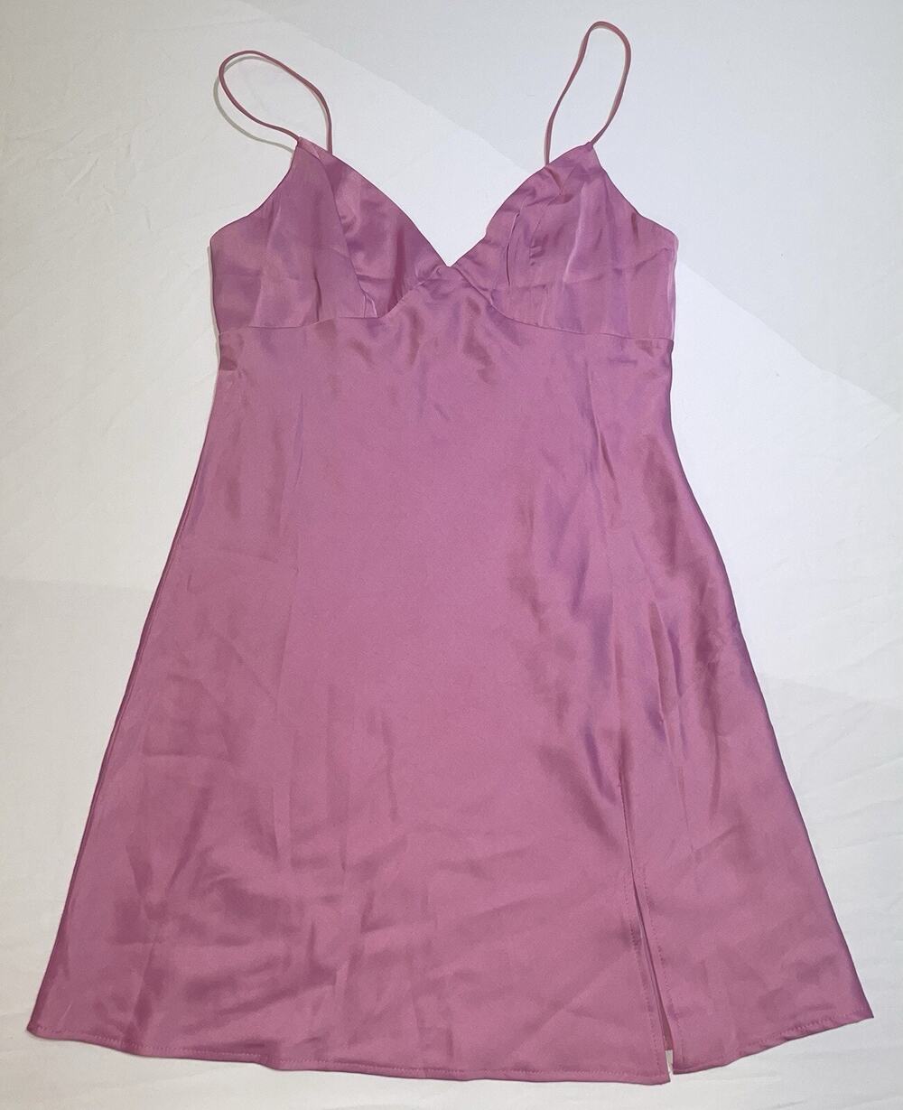 Thats So Fetch Dress Womens Pink Slip Mini Dress Satin US Size 6 V-Neck